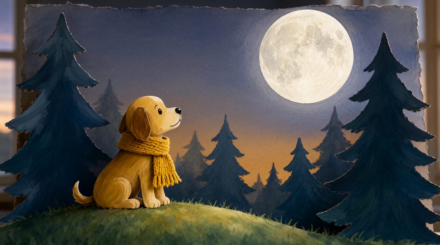 Biscuit the puppy, paper-cut art