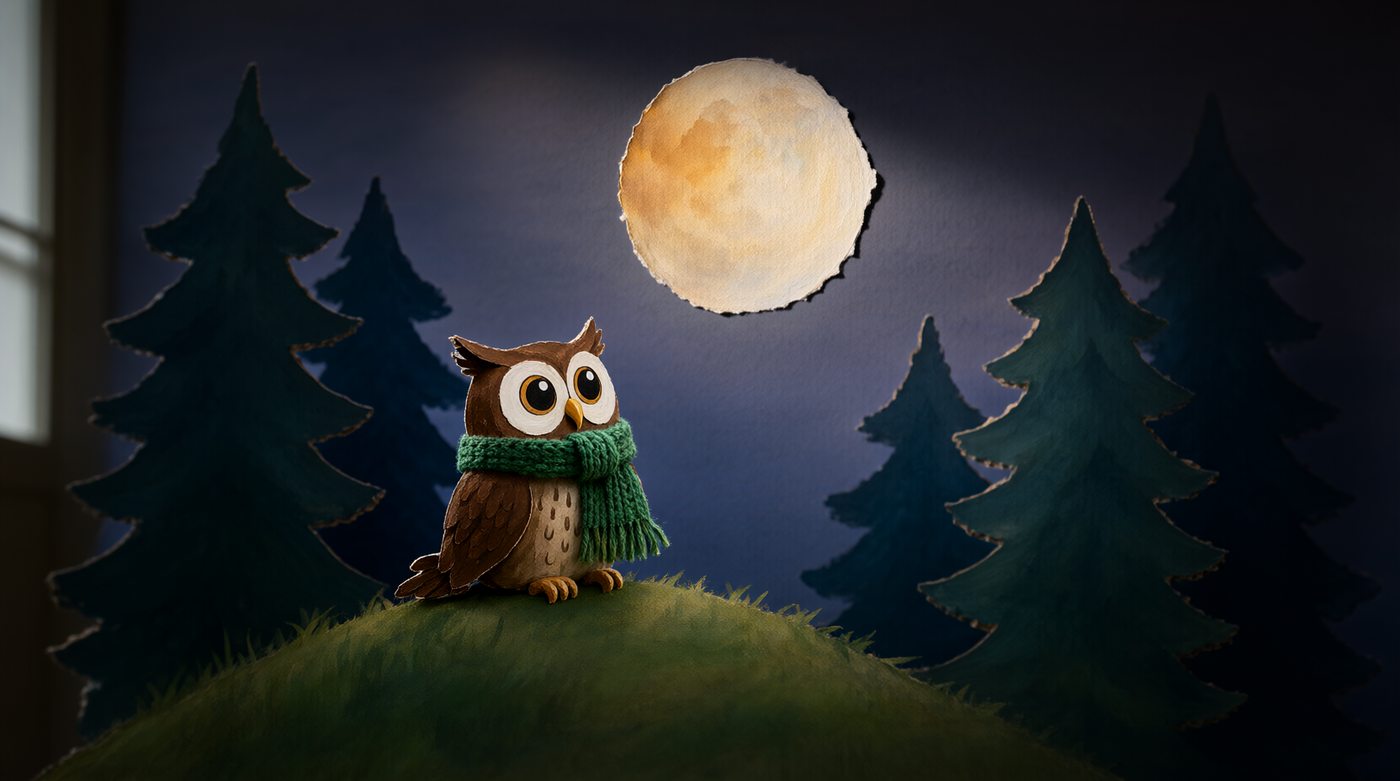 Hoot the owl, paper-cut art