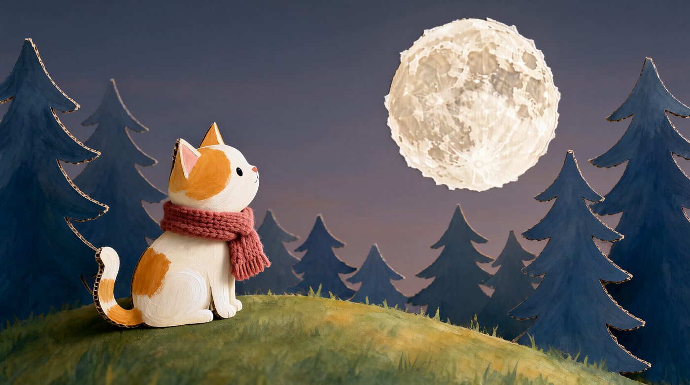 Miso the cat, paper-cut art