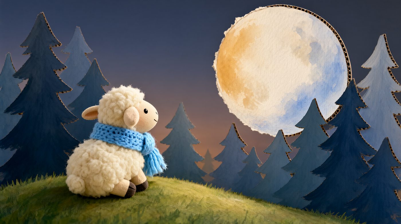 Woolly the lamb, paper-cut art